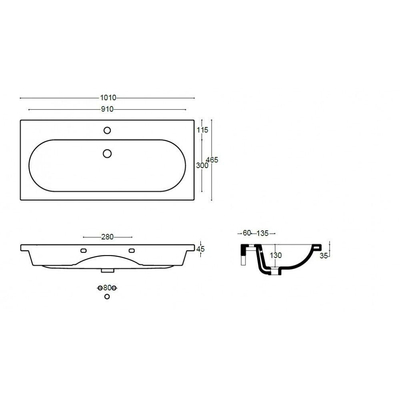 Saniclass Palermo meubelwastafel 100x3.5x46.5cm met overloop 1 wasbak 1 kraangat Keramiek Wit TWEEDEKANS