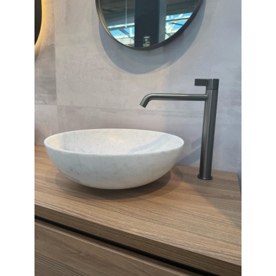 INK Convex 40 Opbouw Waskom - 40x40x13cm - rond - natuursteen - Mat wit marmer
