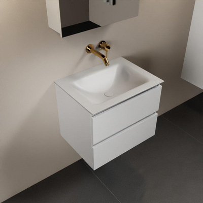 Mondiaz Aivy badmeubelset - 60x45x50cm - 0 kraangaten - 1 wasbak talc Solid surface - Midden - 2 lades - Met spiegelkast - MDF Talc