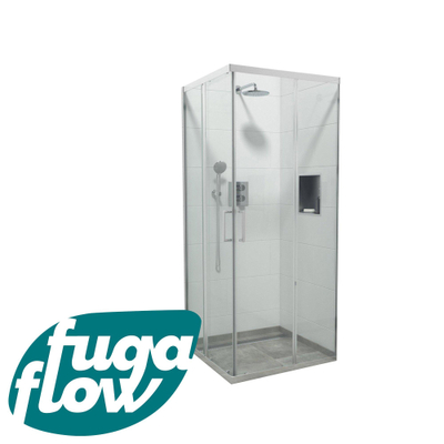 FugaFlow Boutry Quick Fit Douchecabine - vierkant - 90x90x195cm - hoekinstap - 2 Schuifdeur - anti kalk - chroom