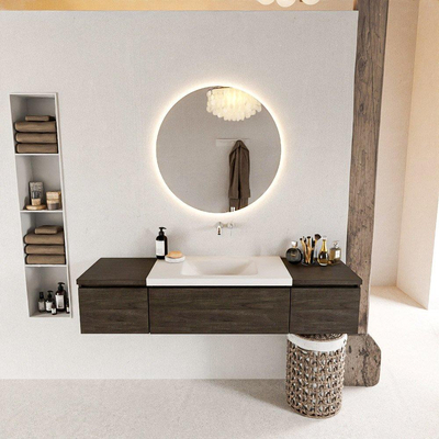 MONDIAZ BUKLA 160cm badmeubel met module 40 kleur Dark Brown met 3 lades. Wastafel CLOUD midden 0 kraangaten kleur Talc.