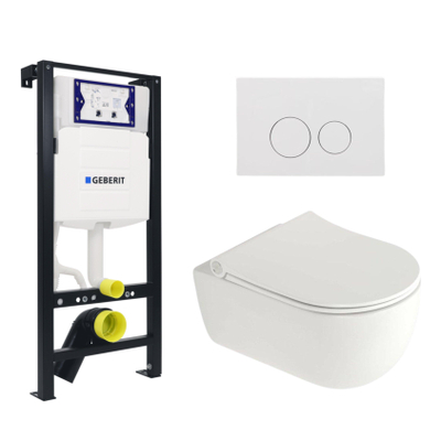 Plieger Kansas Toiletset - UP320 inbouwreservoir - wandcloset - compact - Pressalit zitting - softclose - witte bedieningsplaat - ronde knoppen - wit