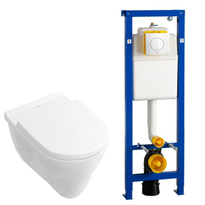 Villeroy en Boch O.novo Toiletset vlakspoel met basic zitting Wisa reservoir en Argos Wit Knop