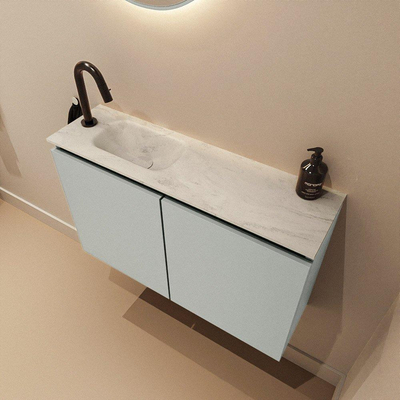 MONDIAZ TURE-DLUX 80cm toiletmeubel Greey. EDEN wastafel Opalo positie links. Met 1 kraangat.