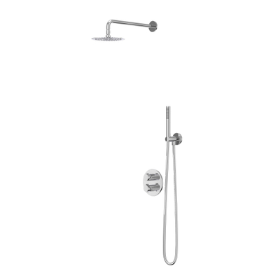IVY Pact Regendoucheset - inbouw - 2-weg stop-omstel - 40cm wandarm - 25cm medium hoofddouche rond - houder met uitlaat - 150cm doucheslang - satin spray handdouche - Chroom