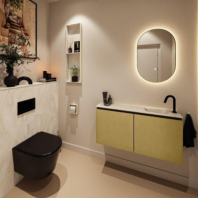 MONDIAZ TURE-DLUX 100cm toiletmeubel Oro. EDEN wastafel Ostra positie rechts. Met 1 kraangat.