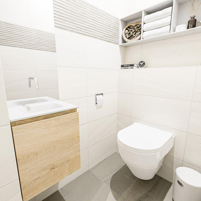 MONDIAZ OLAN Toiletmeubel 40x30x40cm met 0 kraangaten 1 lades washed oak mat Wastafel Lex midden Solid Surface Wit