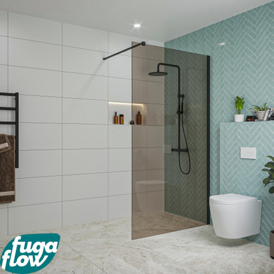 FugaFlow Eccelente Vetro inloopdouche badkamer - 120x200cm - rookglas - wandarm - mat zwart