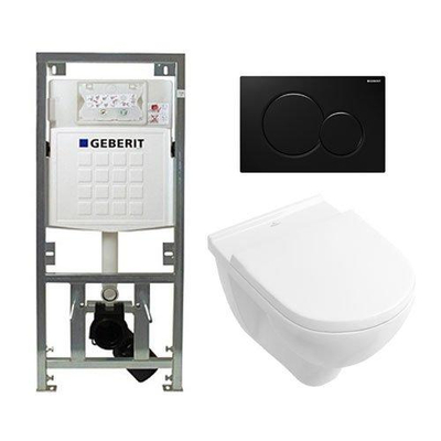 Villeroy & Boch O.novo inbouwset met diepspoel wandcloset wit softclose zitting afdekplaat zwart