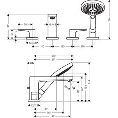 Hansgrohe Metropol 4-gats badrandcombinatie met beugelgreep chroom