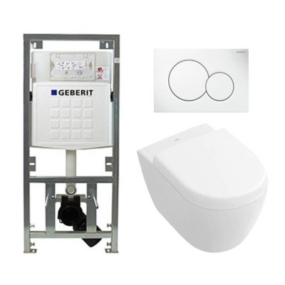 Villeroy en Boch Subway 2.0 compact DirectFlush toiletset met Geberit reservoir en bedieningsplaat softclose met quickrelease wit