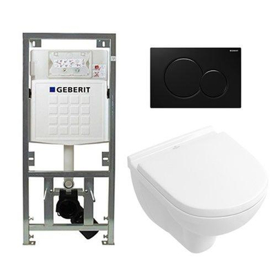 Villeroy & Boch O.novo Compact inbouwset met diepspoel wandcloset wit softclose zitting afdekplaat zwart