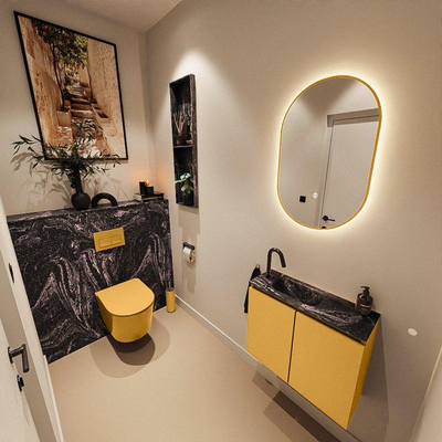MONDIAZ TURE-DLUX 60cm toiletmeubel Ocher. EDEN wastafel Lava positie links. Met 1 kraangat.
