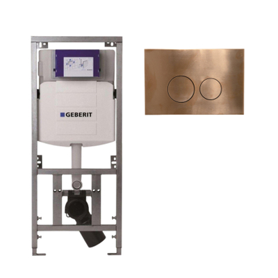 Geberit Inbouwreservoir - UP320 - QeramiQ metal bedieningsplaat - dualflush - ronde knoppen - metaal koper