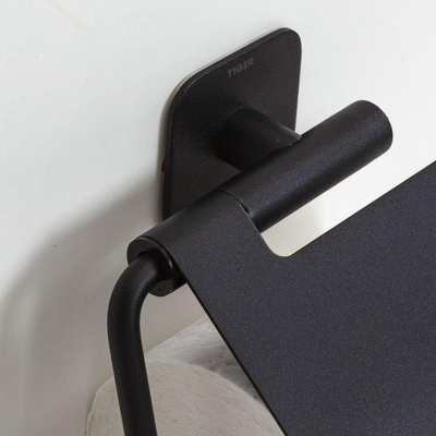 Tiger Colar Toiletrolhouder - met klep - zelfklevend - zwart
