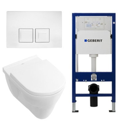 Villeroy en Boch O.novo Toiletset vlakspoel met basic zitting UP100 reservoir en Delta 50 Wit Knop