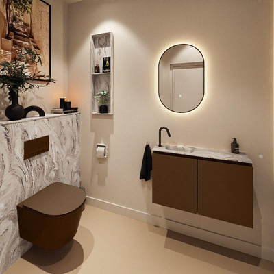 MONDIAZ TURE-DLUX 80cm toiletmeubel Rust. EDEN wastafel Glace positie links. Met 1 kraangat.