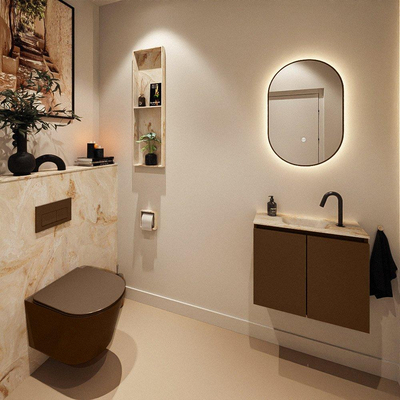 MONDIAZ TURE-DLUX 60cm toiletmeubel Rust. EDEN wastafel Frappe positie midden. Met 1 kraangat.