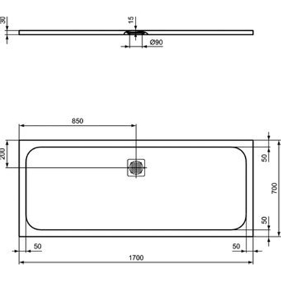 Ideal Standard Ultraflat Solid douchebak rechthoekig 170x70x3cm betongrijs