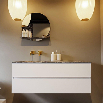 Mondiaz VICA-DLUX Badkamermeubelset - 130cm - talc - 2 lades - Inbouw wastafel CLOUD - links - zonder kraangat - kleur Lava - XL versie 60cm hoog