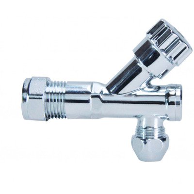 Riko hoekstopkraan + filter 12/15mm x 10 knel chroom