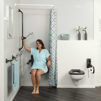 Handicare douchezitting opklapbaar met rug en armleuning antraciet