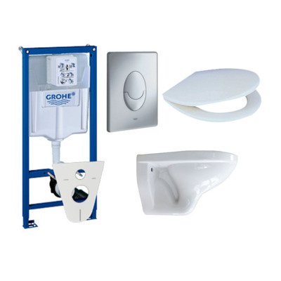 Adema Classic toiletset compleet met inbouwreservoir, zitting en bedieningsplaat mat chroom