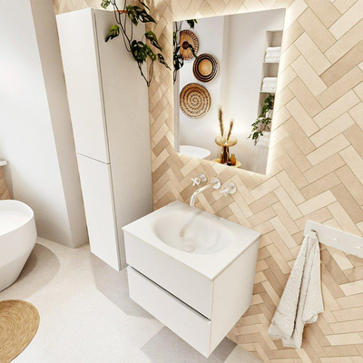 MONDIAZ VICA 60cm badmeubel onderkast Talc 2 lades. Wastafel MOON midden zonder kraangat, kleur Talc.