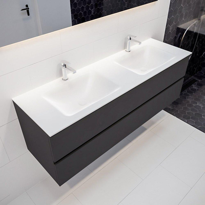 MONDIAZ VICA Badkamermeubelset - 150cm - 2 lades - wasbak Cloud dubbel - 2 kraangaten - solid surface darkgrey