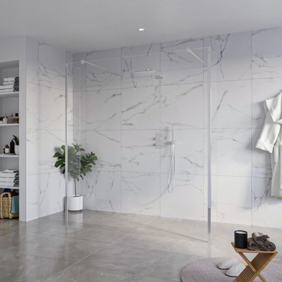 Fortifura Galeria Vrijstaande Inloopdouche - 180x200cm - Helder - antikalk - 8mm veiligheidsglas - 2 zijwanden 40cm - wandsteunen en hoekprofielen - Chroom