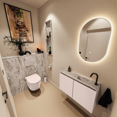MONDIAZ TURE-DLUX 80cm toiletmeubel Rosee. EDEN wastafel Glace positie rechts. Met 1 kraangat.