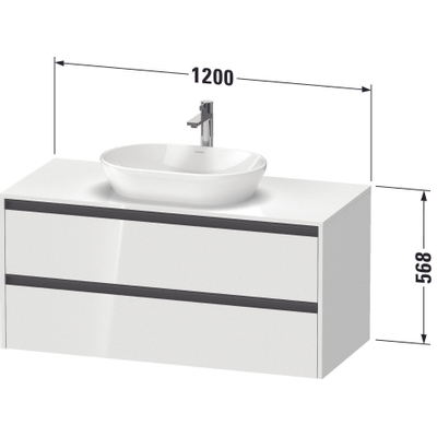 Duravit Ketho 2 wastafelonderbouwkast incl. consoleplaat met 2 laden 120x55x56.8cm met handgrepen antraciet betongrijs mat