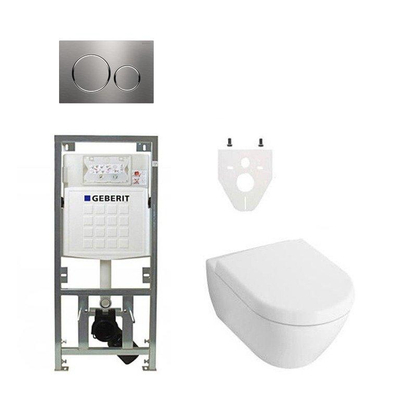 Villeroy en Boch Subway 2.0 DirectFlush toiletset met Geberit reservoir en zitting met softclose bedieningsplaat sigma20 RVS