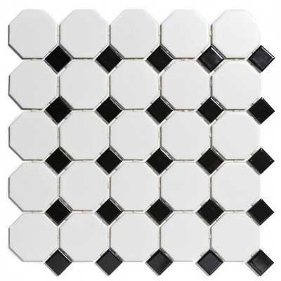 The Mosaic Factory Paris mozaïektegel - 29.5x29.5cm - wand en vloertegel - Achthoek - Porselein White and Black mat/glans