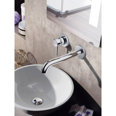 Hotbath Buddy wastafelmengkraan gebogen uitloop 2 rozetten geborsteld nikkel SHOWROOMMODEL