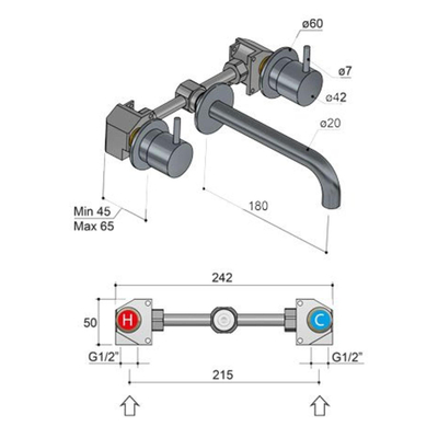 Hotbath Cobber inbouw wastafelkraan messing geborsteld PVD