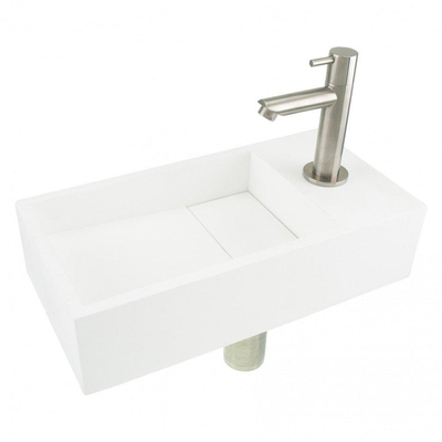 Differnz Solid fonteinset 36x18.5x9cm inclusief mat verchroomde kraan solid surface mat wit