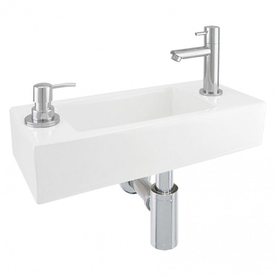 Differnz Sapon fonteinset - 42x18.5x9cm - Rechthoek - 1 kraangat - koud water - Chroom - Keramiek Wit