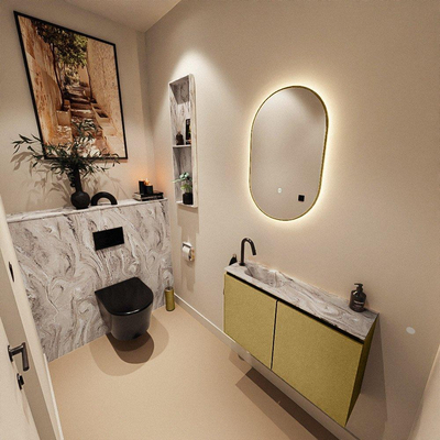 MONDIAZ TURE-DLUX 80cm toiletmeubel Oro. EDEN wastafel Glace positie links. Met 1 kraangat.