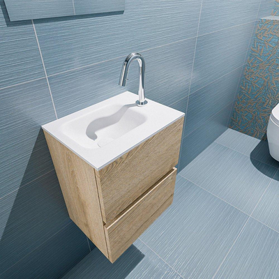 MONDIAZ ADA Toiletmeubel - 40x30x50cm - 1 kraangat - 2 lades - washed oak mat - wasbak links - Solid surface - Wit