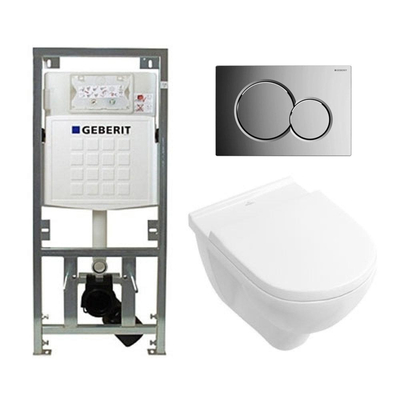 Villeroy & Boch O.novo inbouwset met diepspoel wandcloset wit softclose zitting afdekplaat glans verchroomd