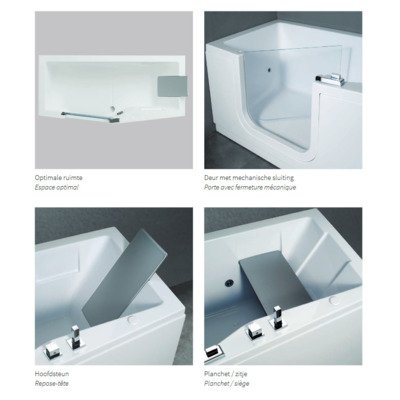 Novellini Iris Combi bad acryl rechts met deur en met 2 panelen 180x75/85x62cm met frame wit