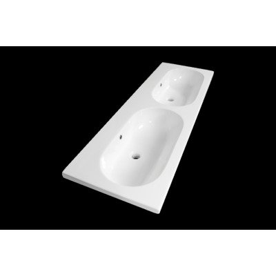 Saniclass Palermo Meubelwastafel - 140x47x3.5cm - overloop - 2 wasbakken links/rechts - 2 kraangaten - keramiek - wit