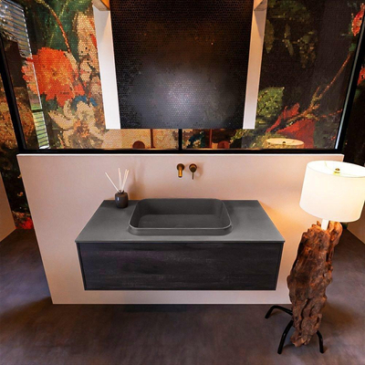 MONDIAZ ERIN Badkamermeubelset - 100cm - Dark brown - 1 lade - wasbak midden - 0 kraangaten - Dark grey - OUTLET UDEN