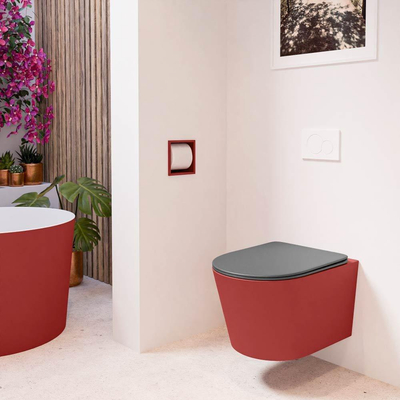 MONDIAZ LAVIE wandclosetpack - 36x53cm - diepspoel - rimless - Fire (rood) - softclose - quick-release - toiletzitting - Dark grey (grijs)