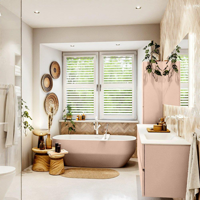 MONDIAZ Vica Badkamermeubelset - 190cm - onderkast rosee - 4 lades - wastafel cloud rechts - 1 kraangat - 60cm hoge versie - talc