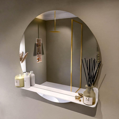 Mondiaz SPOT Badkamerspiegel - rond 90cm - spiegelplanchet - kleur Talc