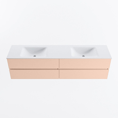 MONDIAZ Vica Badkamermeubelset - 190cm - onderkast rosee - 4 lades - wastafel cloud dubbel - 2 kraangaten - 60cm hoge versie - talc