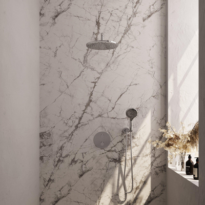 BRAUER Chrome Edition thermostatische Inbouw Regendouche - 3-weg - rond - set 82 - 30cm hoofddouche - gebogen muurarm - 3-standen handdouche - doucheslang - wandaansluitbocht - chroom