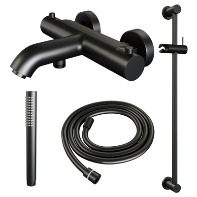 Brauer Black Edition Badkraan Opbouw - glijstang - 2 functies - 2 gladde knoppen - handdouche staaf 1 stand - mat zwart